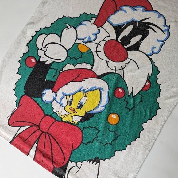 Vintage 1994 Looney Tunes Christmas Tops Graphic Sylvester Tweety Bird OSFA Paja - Picture 9 of 11